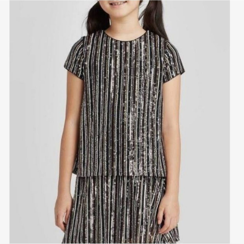 Art Class Black Sequined Cap Sleeve Girls Party Event Top 10/12